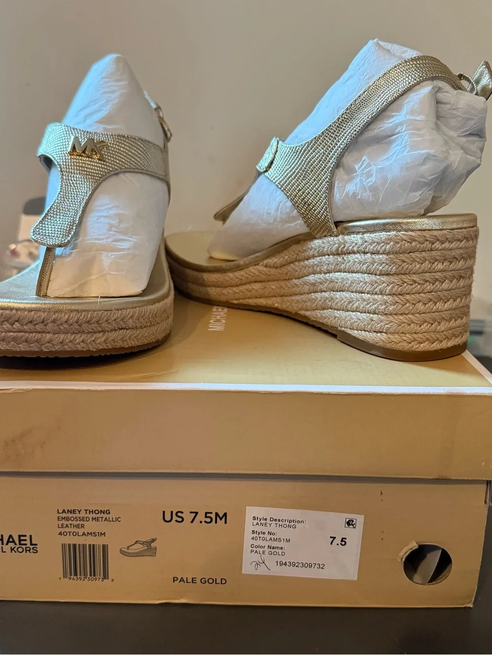 Michael Kors Pale Gold Wedge Espadrille Thong Sandals